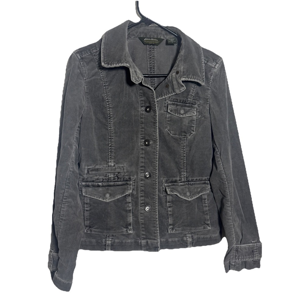 Eddie Bauer Women's Small‎ Gray Corduroy Utility Jacket Button Front Pockets